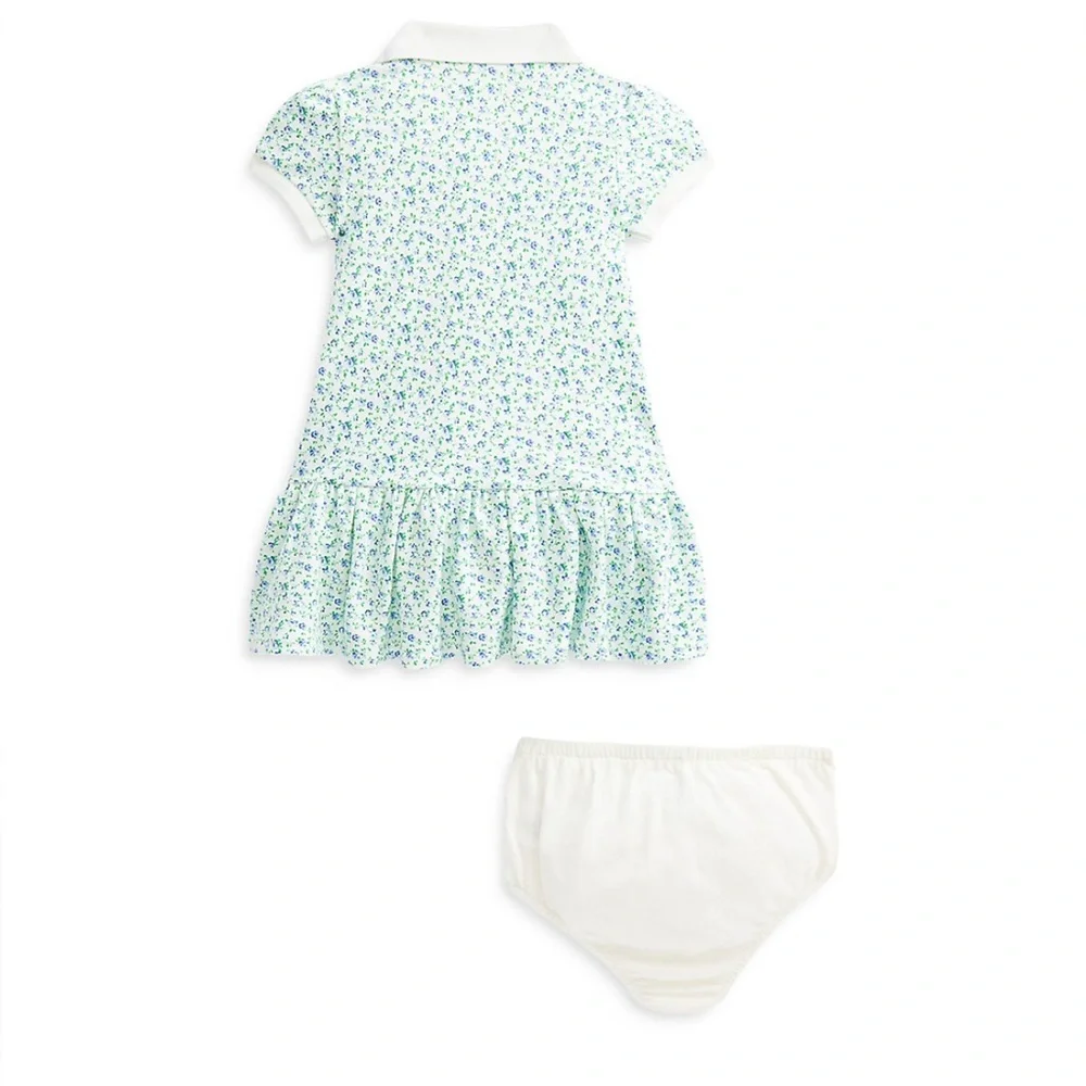 RALPH LAUREN Girls' Floral Stretch Mesh Polo Dress & Bloomers - Baby 18 mo GUC